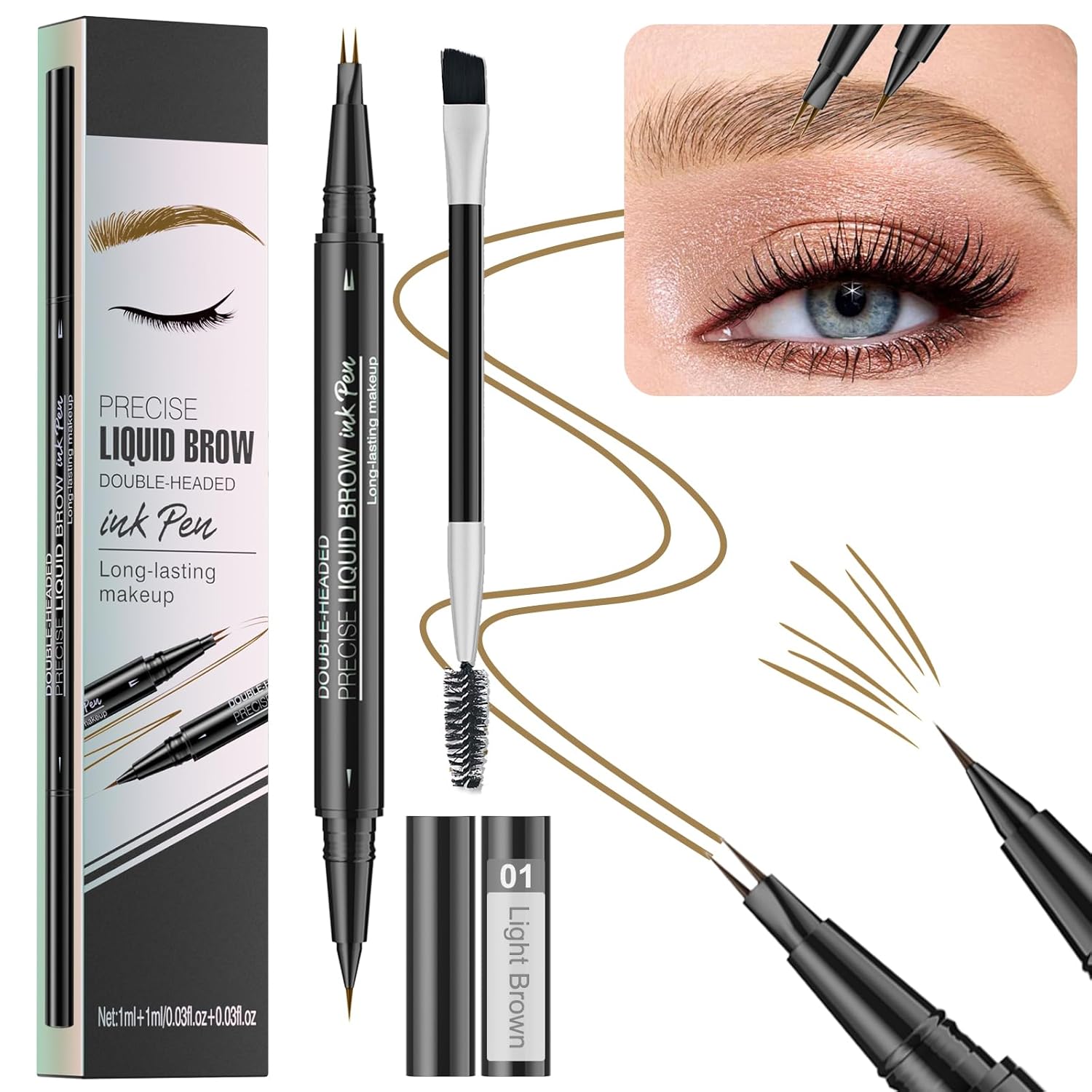 Microblading Eyebrow Pencil ,2-in-1 Dual-Ended Eyebrow Pen With 2-Fork-Tip ,Waterproof Eyebrow Pen, Light Brown,Brown,dark Brown