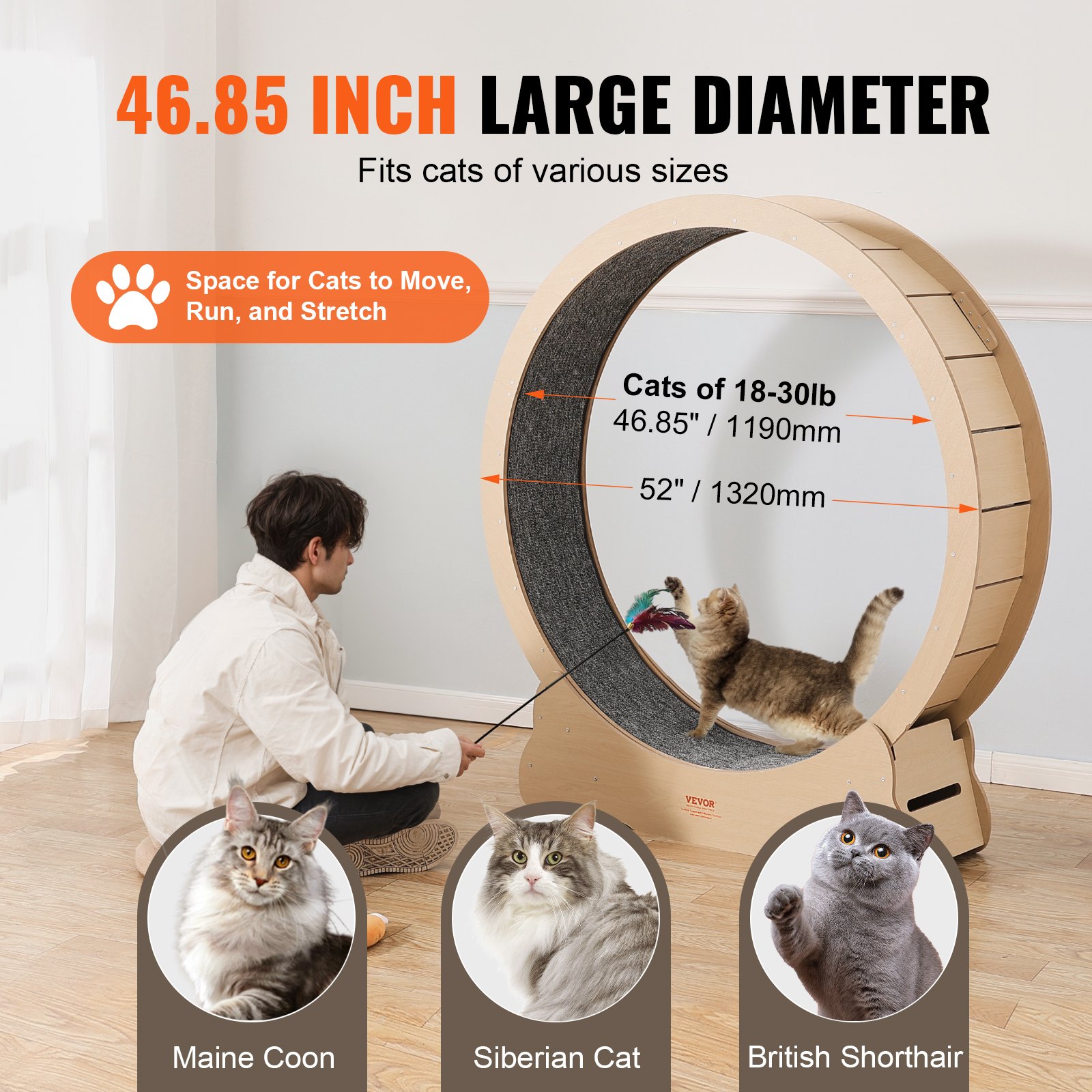 Wooden Cat Exercise Wheel 52' Large Cat Treadmill Wheel For Indoor Cats