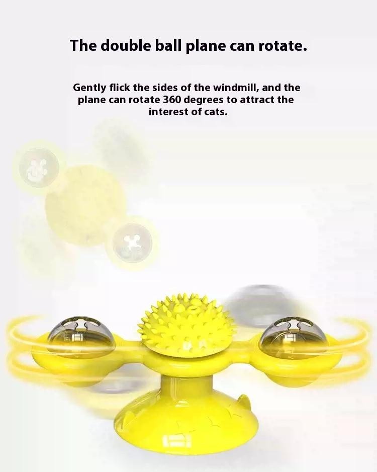 Interactive Windmill Cat Toy With LED Light Ball, Suction Cup, And Catnip Indoor Cat Exercise And Entertainment Set.